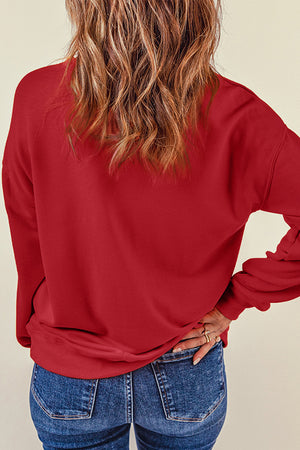 Fiery Red Plain Crew Neck Pullover Sweatshirt
