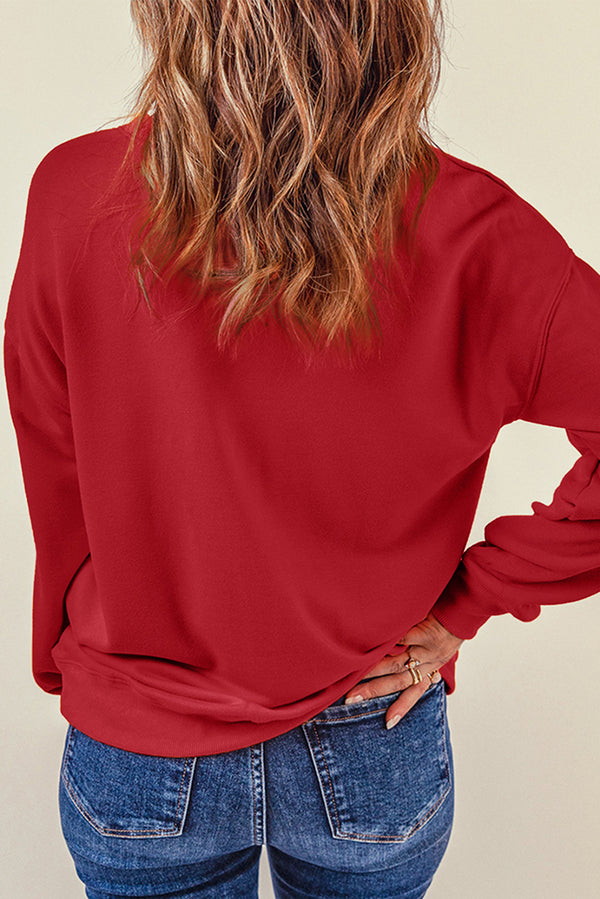 Fiery Red Plain Crew Neck Pullover Sweatshirt