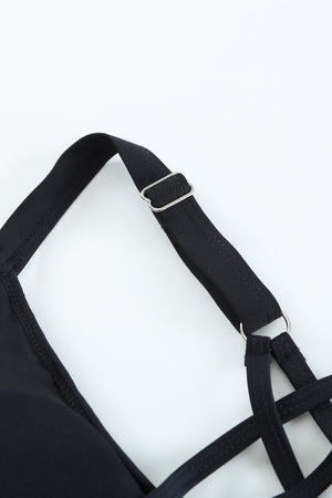 Black Layered-Style Floral Tankini with Triangular Briefs