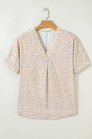 Apricot Animal Print V-neck Rolled Sleeve Tunic Top