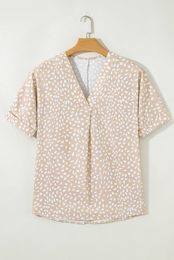Apricot Animal Print V-neck Rolled Sleeve Tunic Top