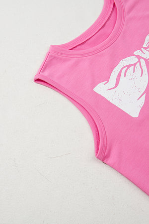 Sachet Pink Bow Print Boxy Fit Tank Top