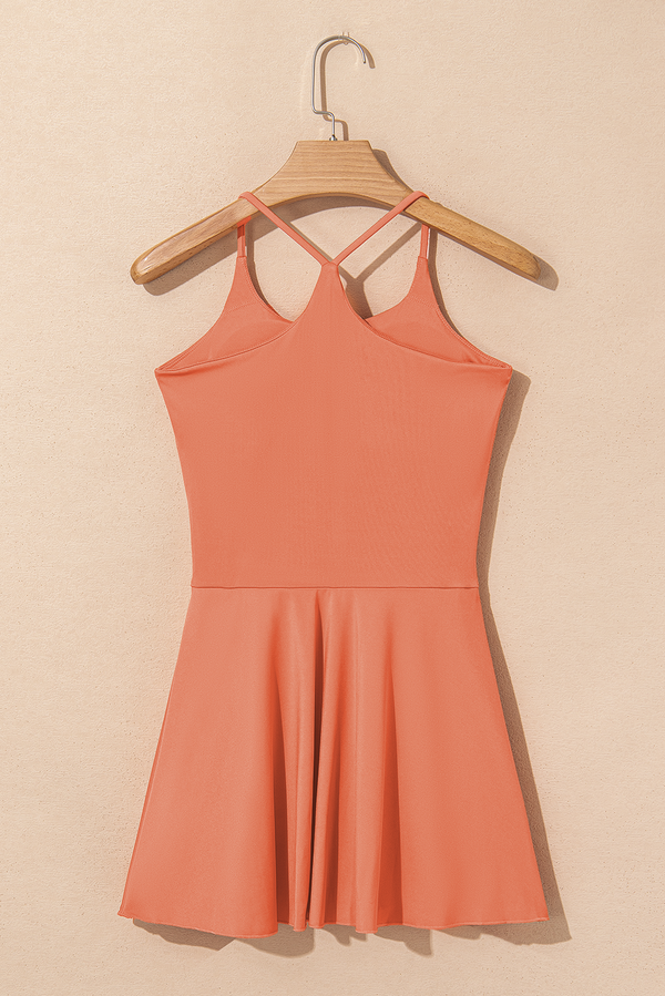 Grapefruit Orange Spaghetti Straps U Neck Pocketed Active Dress