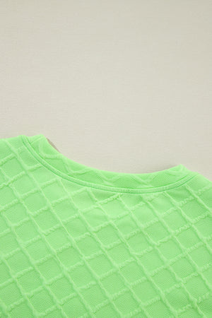 Light Green Checkered Textured Tee and Drawstring Shorts