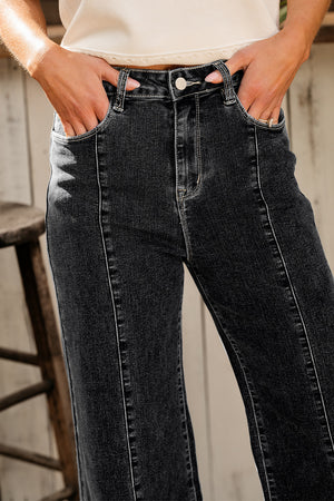 Black Plain Seam Detail Flared Bottom Ankle Length Jeans