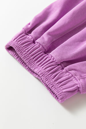 Lilac Drawstring Elastic Waistband Solid Color Jogger Pants