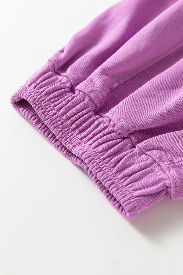 Lilac Drawstring Elastic Waistband Solid Color Jogger Pants