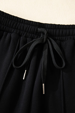 Black Solid Collared Sweatshirt and High Waist Pants Active Set