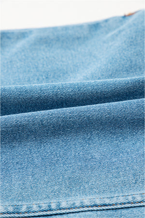 Dusk Blue Acid Wash Bowknot Details High Waist Denim Skirt
