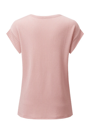 Sepia Rose Twisted Rib Wide Sleeve Crew Neck T Shirt