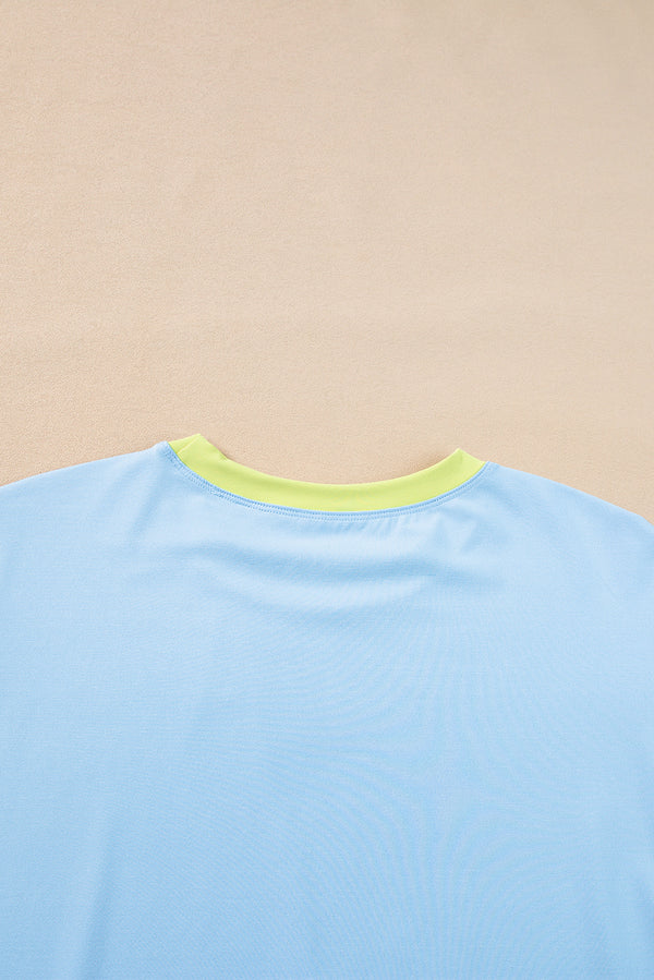 Sky Blue Color Block Detail Casual Two-piece Outfit