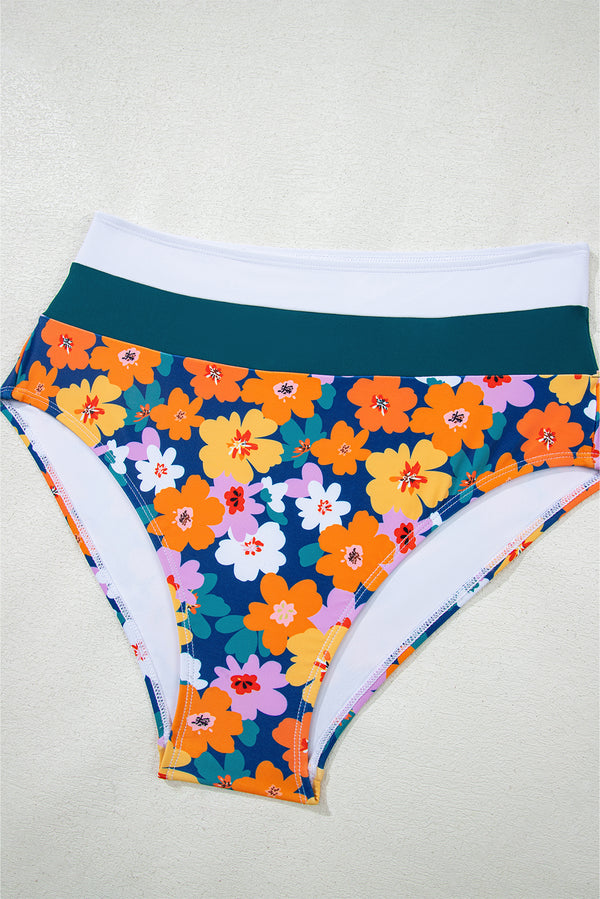 Green Floral Print Racerback Cutout High Waist 2pcs Bikini