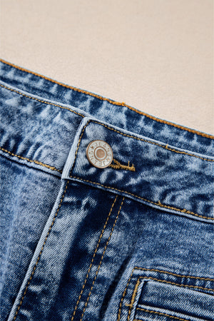 Blue Chic Patch Pocket Straight Leg Loose Jeans