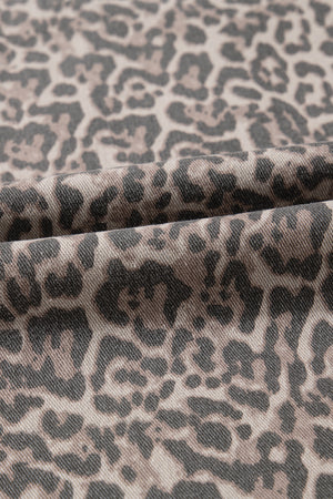 Brown Leopard Frayed Edge Wide Leg High Waist Jeans