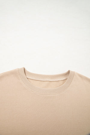 Smoke Gray Plaid Colorblock Patchwork Sleeve Raw Seam Sweatshirt
