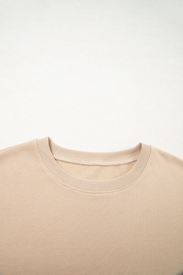Smoke Gray Plaid Colorblock Patchwork Sleeve Raw Seam Sweatshirt