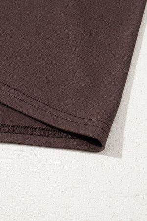 Dark Brown Contrast Lace Raglan Sleeve Pleated Detail Shift Dress