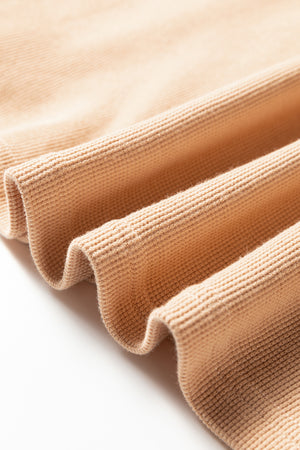 Buckskin Color Block Thermal Textured Knit Drop Shoulder Henley Top