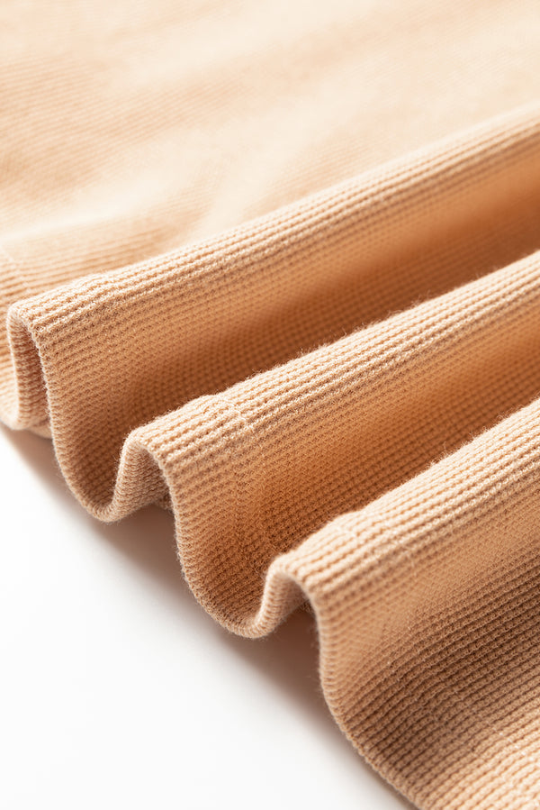 Buckskin Color Block Thermal Textured Knit Drop Shoulder Henley Top