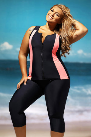 Contrast Orange Accent Black Zipped Women Wetsuit