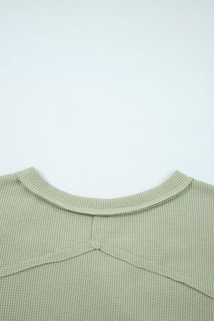 Meadow Mist Green Exposed Seam Waffle Striped Patchwork Baggy Pullover