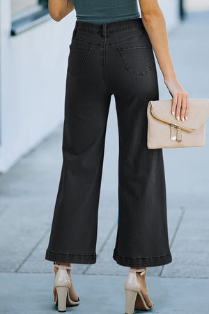 Black Plain Seam Detail Flared Bottom Ankle Length Jeans