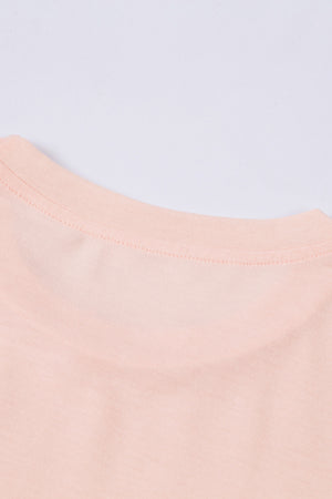 Pink Solid Color Crew Neck Tee