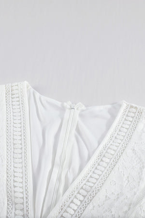 White V Neck High Waist Lace Maxi Dress