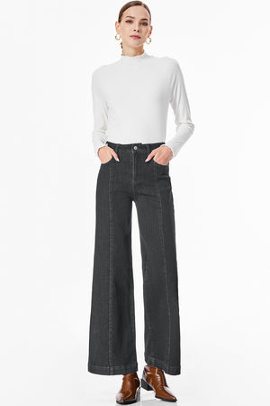 Black Plain Seam Detail Flared Bottom Ankle Length Jeans