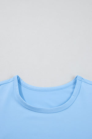 Beau Blue Floral Mesh Puff Sleeve Crew Neck Top