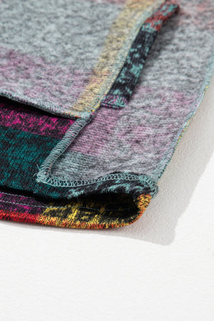 Multicolor Brushed Plaid Buttoned Pullover Oversized Hoodie