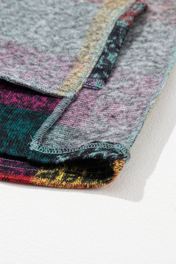 Multicolor Brushed Plaid Buttoned Pullover Oversized Hoodie