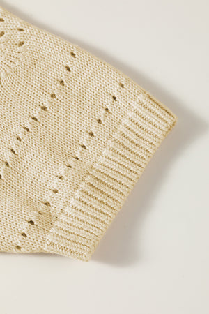 Beige Knitted Hollow out Short Sleeve Crop Sweater