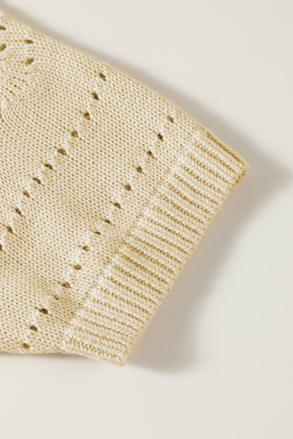Beige Knitted Hollow out Short Sleeve Crop Sweater
