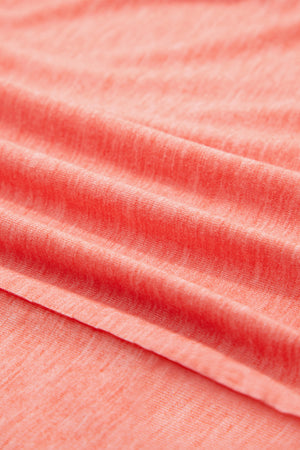 Fresh Salmon Floral Patchwork V Neck Long Sleeve T Shirt
