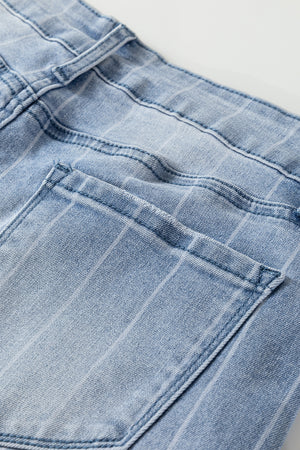Beau Blue Multi Buttons Pinstripe Wide Leg Jeans
