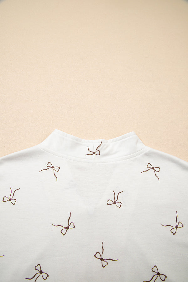 Beige Bow Print Half Zip Tank and Shorts 2pcs Set