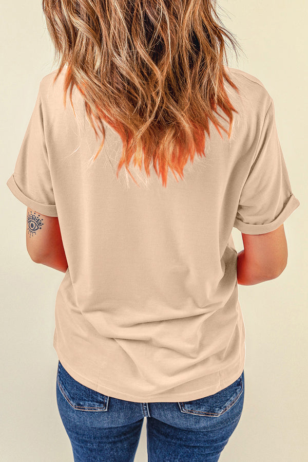 Khaki Sequin Turkey Patched Thanksgiving Graphic Tee