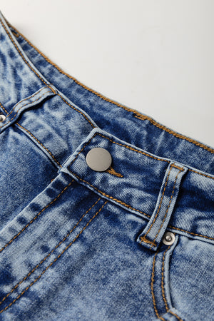 Myosotis Center Seam Cuffed Hem Straight High Waist Jeans