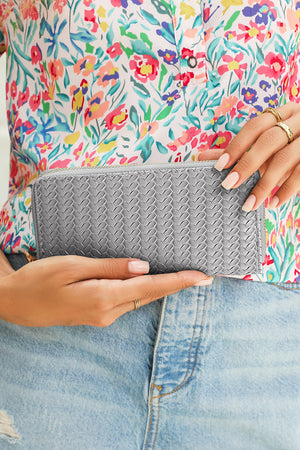Medium Grey Woven Textured Zip Around Long Wallet