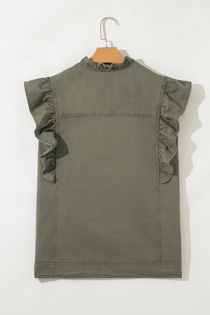 Green Bay Ruffled Patchwork Denim Jacket Vest