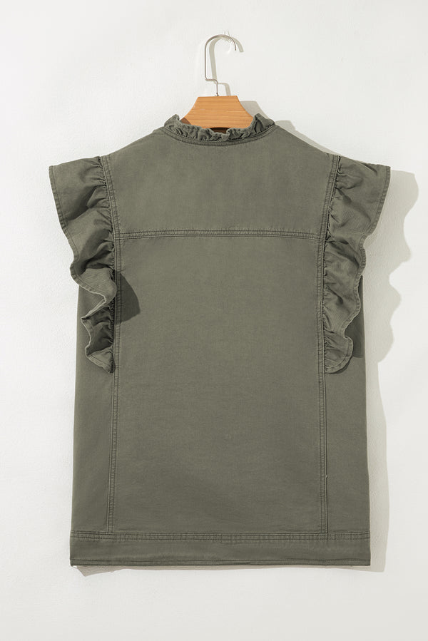Green Bay Ruffled Patchwork Denim Jacket Vest