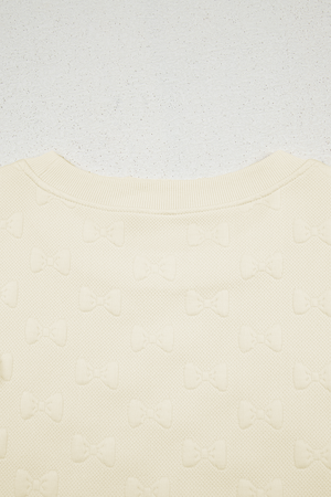 White Bow Jacquard Ruffle Sleeve Short 2pcs Outfit