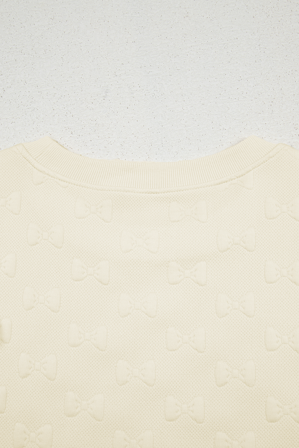 White Bow Jacquard Ruffle Sleeve Short 2pcs Outfit