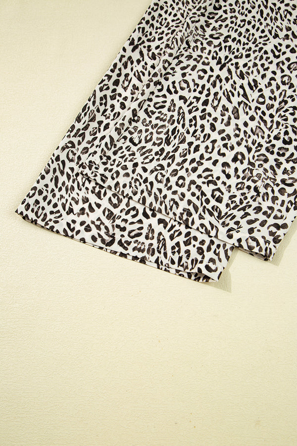 Brown Leopard Drawstring Elastic Waistband Loose Pants