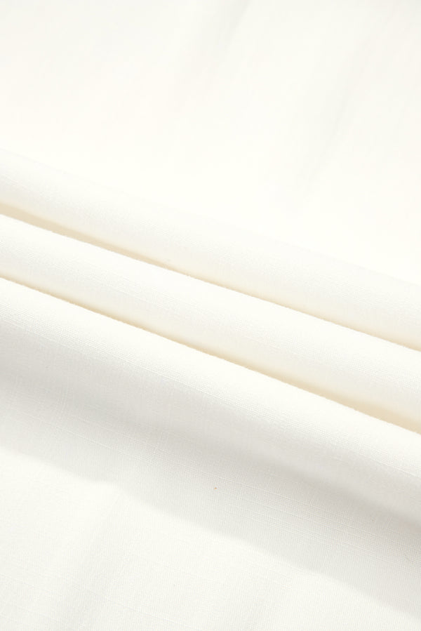 White Solid Drop Waist Pleated Wide Leg Casual Pants