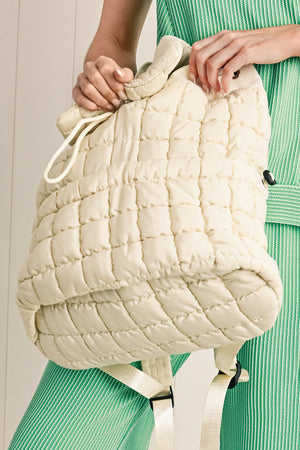 White Solid Flapped Quilted Puffer Backpack