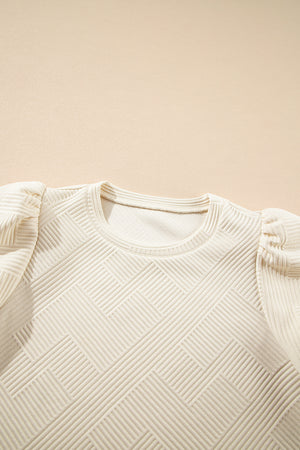 Oatmeal Textured Puff Sleeve T-shirt