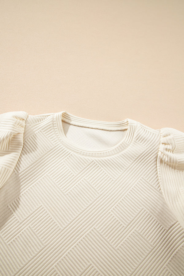 Oatmeal Textured Puff Sleeve T-shirt