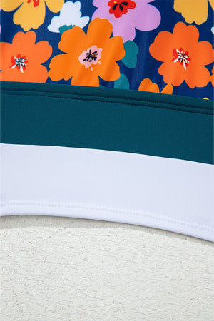 Green Floral Print Racerback Cutout High Waist 2pcs Bikini